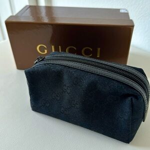 Gucci Black Micro GG Canvas Double-Zip Pouch